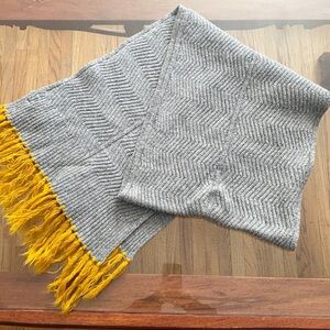 Universal Thread Wool Blend grey winter scarf with mustard yellow tassels